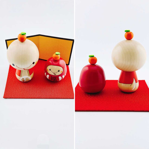 干支こけし 福々 ダルマ 巳 (へび) 2点セット だるま 福だるま 正月