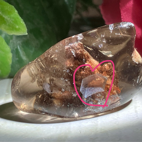 スモーキークォーツ　ポイント　タワー　ガーデンクォーツ共生　天然石　虹入 濃いめ 虹入り スモーキークォーツ 丸玉 人工虹 直径22mm-24mm 茶水晶