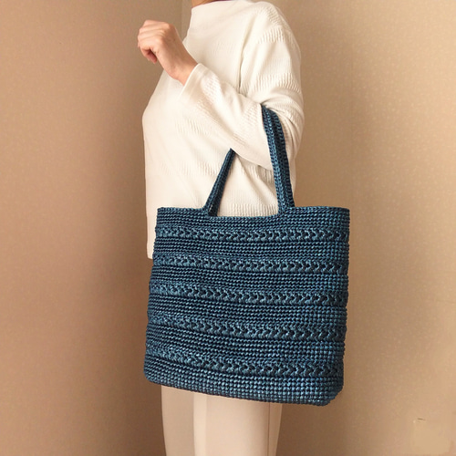 大きめA4対応トートバック 内ポケットあり スズランテープ ネイビー