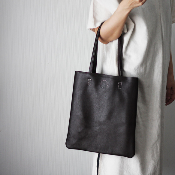 本革  縦型ショルダートートバッグ A4 サブバッグ 書類バッグ 通勤通学 縦長 薄マチ レッスンバッグ B-356 2枚目の画像