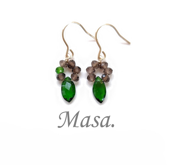 14Kgf】クロムダイオプサイドのアシンメトリーピアス／イヤリング  