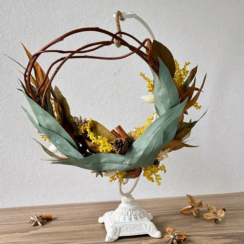 ドライフラワー★プロテアナナ&ユーカリニッコリ　大型リース★シンカルファ　存在感 ドライフラワー☆プロテアナナ&ユーカリニッコリ 大型リース