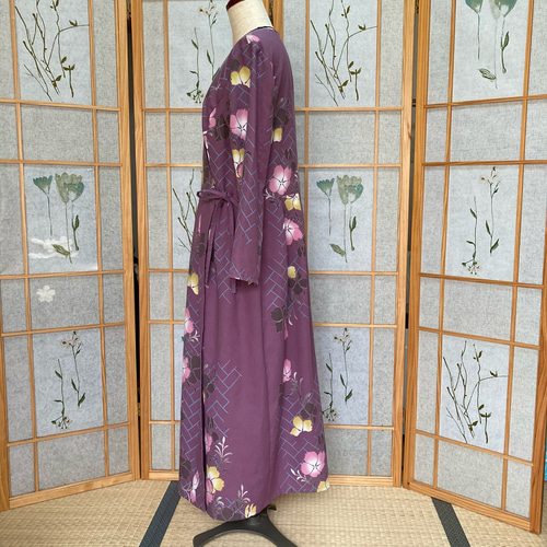 着物リメイク　カシュクールロングワンピース　着丈121cm Yahoo!オークション - 心和 着物リメイク カシュクール