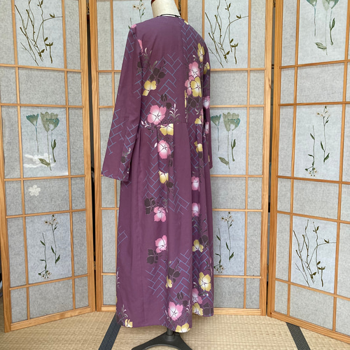 ☆浴衣リメイク☆ カシュクールワンピース (長袖／モーヴ／檜垣