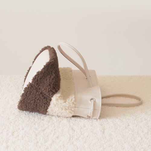 3WAY巾着バッグ｜PUxボア【ヌードxベージュxチョコ】長財布｜軽量