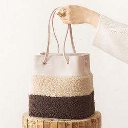 3WAY巾着バッグ｜PUxボア【ヌードxベージュxチョコ】長財布｜軽量