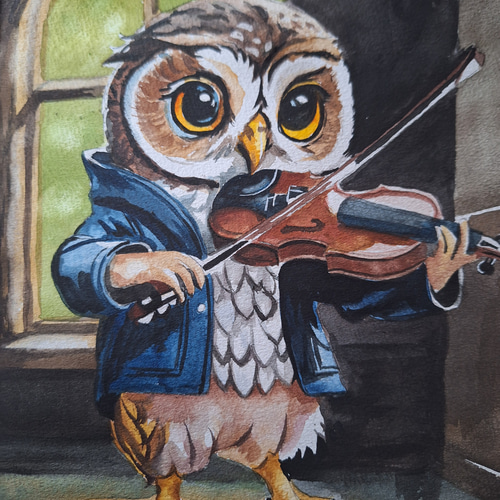 大幅値下げ手書き 水彩画 ハンドメイド 黄金ふくろう 梟 大幅値下げ手書き 水彩画 ハンドメイド 黄金ふくろう 梟