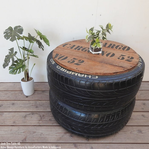 1点物 タイヤをリメイクしたテーブル 50 ラウンド 黒 ブラック