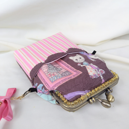 Joli Fleur☆スマホショルダー☆がま口 ポーチ ポケット付