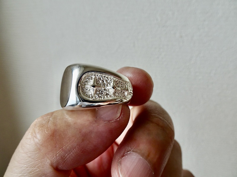 仁尾彫金『ギャラクシー楕円の印台リング、磨き』ハンドメイド335