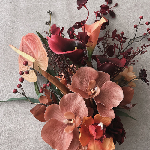 Brown胡蝶蘭＆カラーのアンスリウム入りブーケ ◻︎アーティフィシャル