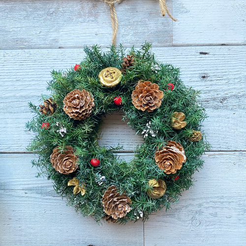 クリスマスリースとスワッグのツイン壁飾り（プリザーブドフラワー