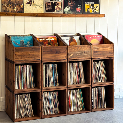 杉無垢材のレコードボックス ユニットボックス 本棚 ビンテージ