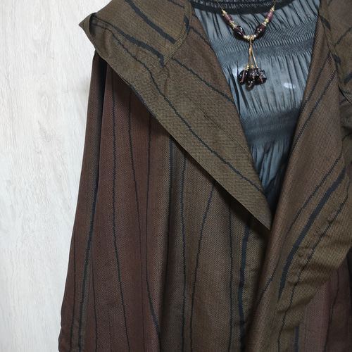 専用ページ 7マルキ 泥大島 ビッグフードコート 着物リメイク（大島紬  