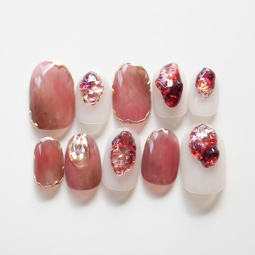 ガーネットストーンネイル◇ネイルチップ【iro×iro-No.41】【冬の