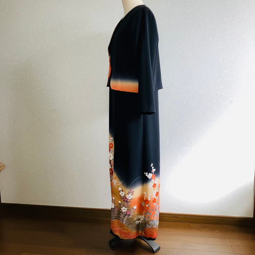 No.137留袖ドレスノースリーブワンピースとボレロ直線11号M〜L着物