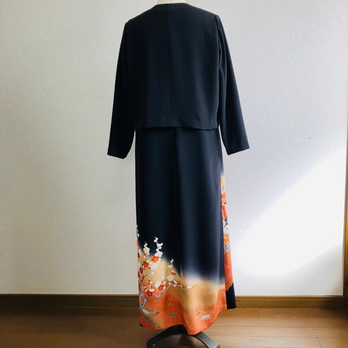 No.137留袖ドレスノースリーブワンピースとボレロ直線11号M〜L