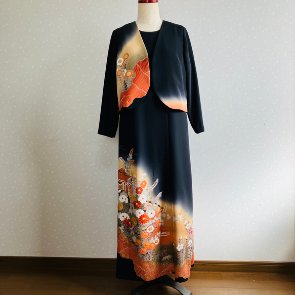 No.137留袖ドレスノースリーブワンピースとボレロ直線11号M〜L