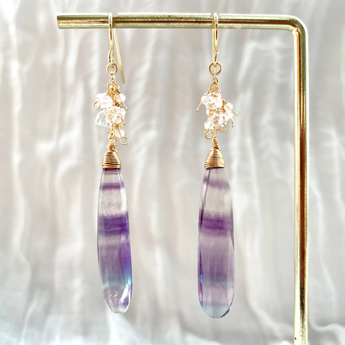 14kgfフローライトスピンドルカット・カラーオパールピアス/イヤリング