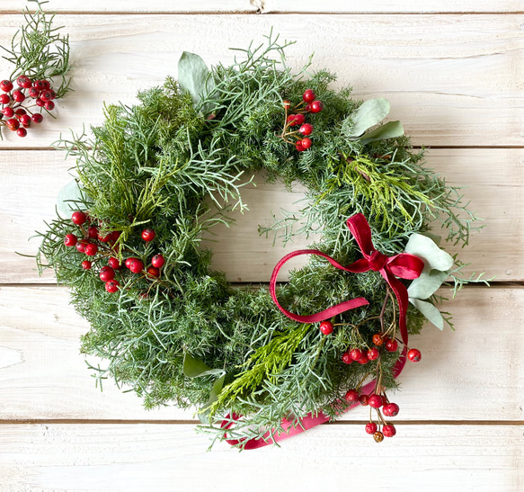 フレッシュ緑のクリスマスリース フレッシュ〜グリーンのシンプルクリスマスリースMサイズ リース Rosa