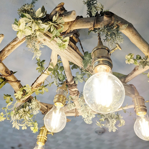 限定1台！ 流木のペンダントライト5灯 MEGURI LED電球セット