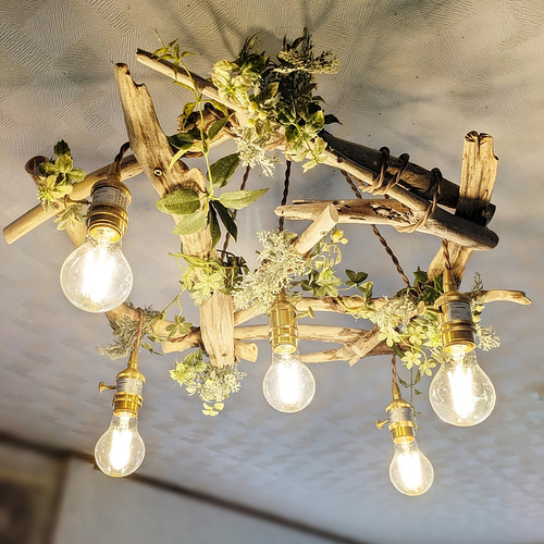 限定1台！ 流木のペンダントライト5灯 MEGURI LED電球セット