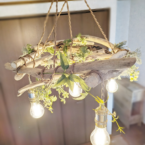 限定1台！ 流木のペンダントライト5灯 MEGURI LED電球セット