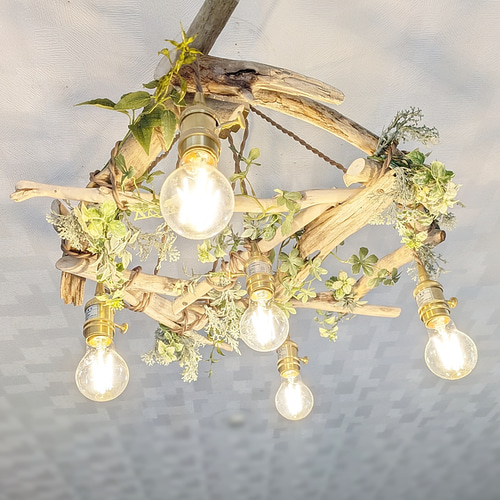 限定1台！ 流木のペンダントライト5灯 MEGURI LED電球セット