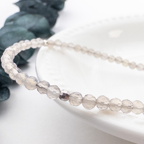 グレーアゲート ブレスレット SV925 シルバー 細身 ブレス グレー