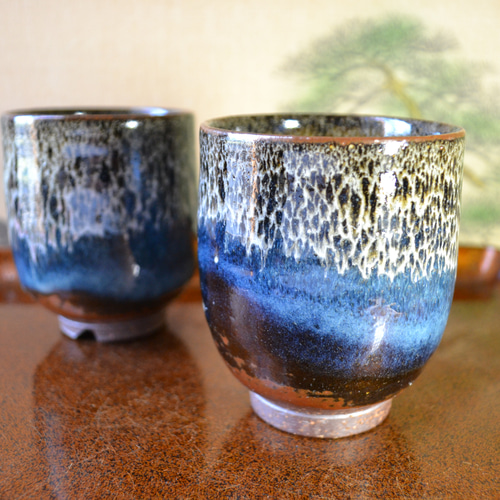 立鶴亀茶碗　茶道具　茶器　大湯呑　萩焼　訳あり　見込みスレ 煎茶道具/煎茶器】 煎茶器セット 萩焼き 天龍窯 （湯のみ 6客