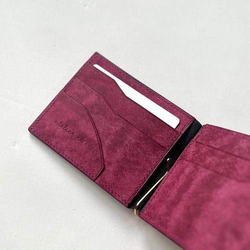 マネークリップ財布【パープル】　イタリアンレザー　マルゴー　コンパクト財布 マネークリップ財布【パープル】 イタリアンレザー マルゴー