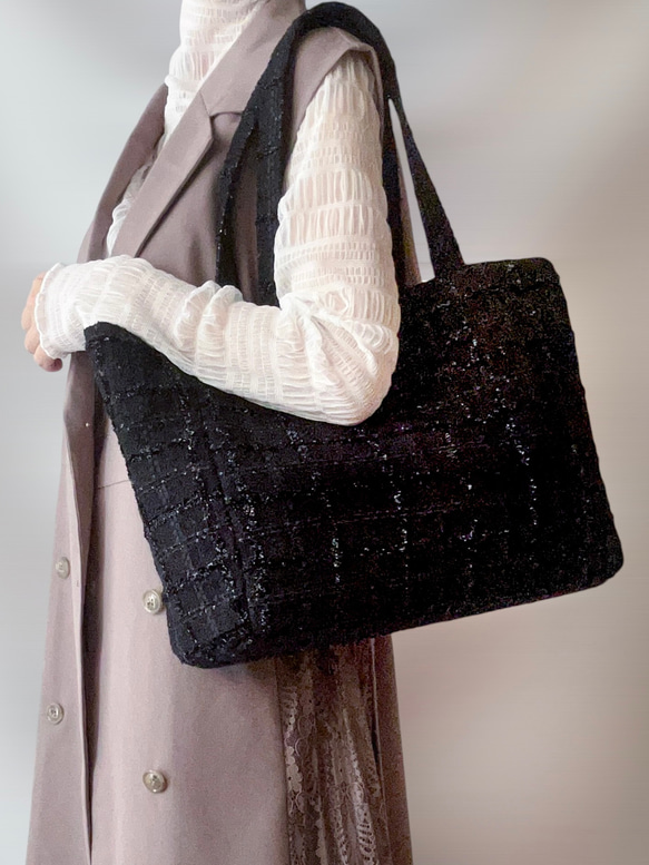 大きめ A4マチトート ❤️ 黒 チェック トートバッグ 通勤・お出掛け