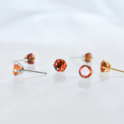 大粒マデイラシトリンのシンプルな一粒スタッドピアス】オレンジ/6mm