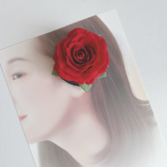 フラメンコ・ダンス・発表会に♡ベロア調の赤い薔薇のヘアクリップ 花