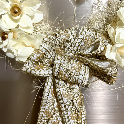 569»早割りホワイトクリスマスリース*ゴールドリボン*ゴールドボール