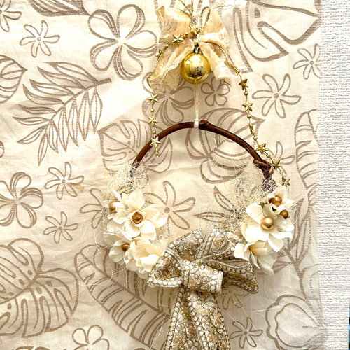569»早割りホワイトクリスマスリース*ゴールドリボン*ゴールドボール