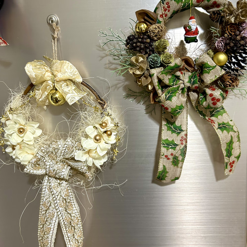 569»早割りホワイトクリスマスリース*ゴールドリボン*ゴールドボール
