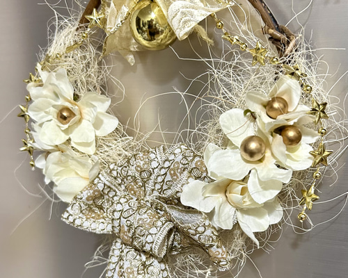 «822»◤完売◢早割りクリスマスリース*ゴールドリボン*華やかな可愛いリース 822»◤完売◢早割りクリスマスリース*ゴールドリボン*華やかな可愛いリース