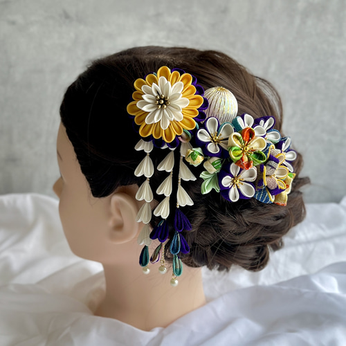 七五三 成人式 ウエディング レトロモダンな髪飾りセット つまみ細工