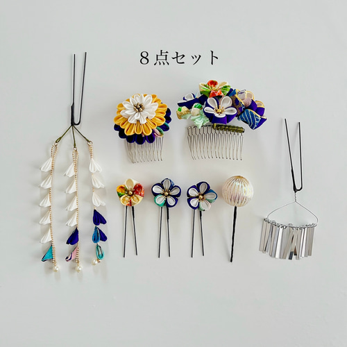 七五三 成人式 ウエディング レトロモダンな髪飾りセット つまみ細工