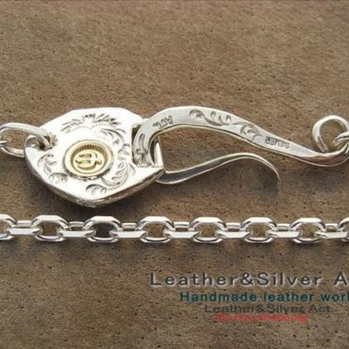 シルバーチェーン 細角小豆 925 金具オリジナル1点物k18 925チェーン 