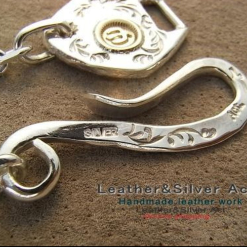 シルバーチェーン 細角小豆 925 金具オリジナル1点物k18 925チェーン 