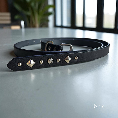 ナローベルト スタッズベルト 栃木レザーベルト ロングベルト 【Nje