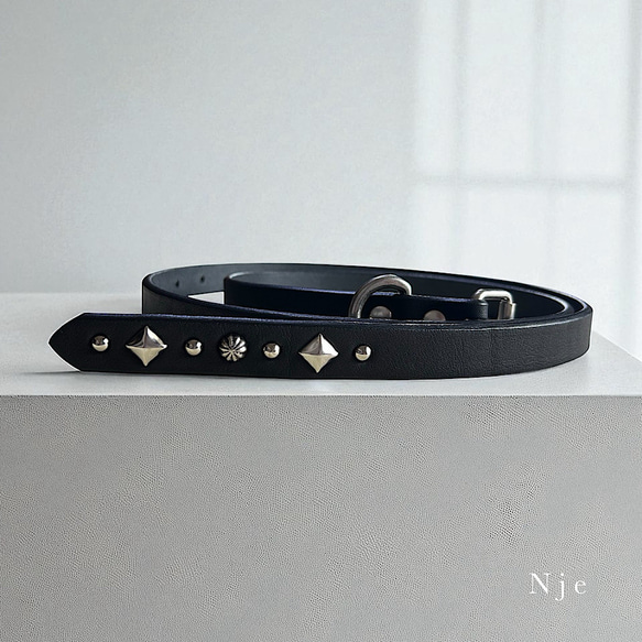 ナローベルト　レザーベルト　スタッズベルト　栃木レザーベルト スタッズ ナローベルト 日本製 栃木レザー ベルト 垂らすベルト