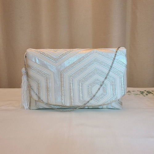 シルバー柄様シルク着物帯の2waysクラッチバッグ クラッチバッグ  