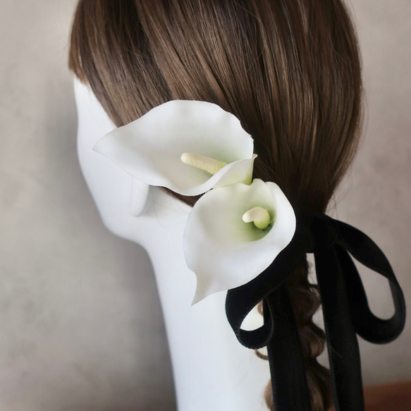 【金箔・水引追加◎】カラーの髪飾り+ベロアリボン〔ブラック〕/ヘアアクセサリー/ヘッドパーツ/ヘアパーツ 2枚目の画像