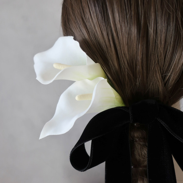 【金箔・水引追加◎】カラーの髪飾り+ベロアリボン〔ブラック〕/ヘアアクセサリー/ヘッドパーツ/ヘアパーツ 3枚目の画像