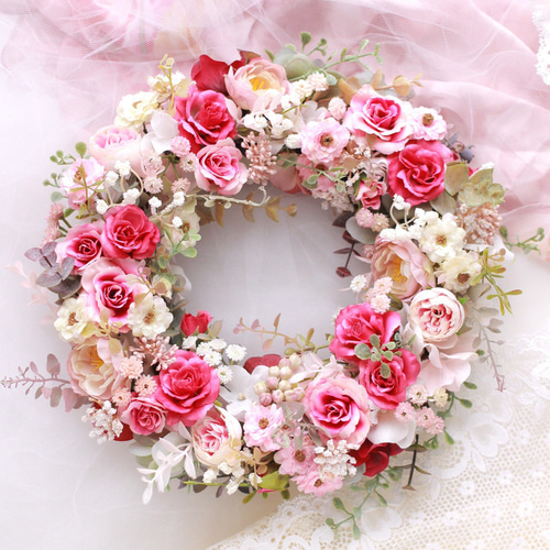 ハンドメイドroseリース35㎝
