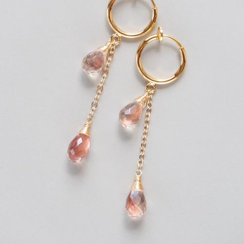 オレゴンサンストーンのバイカラードロップピアス（14KGF