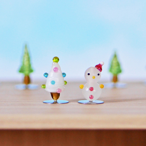 クリスマス雑貨】ガラス細工ツリー&雪だるま